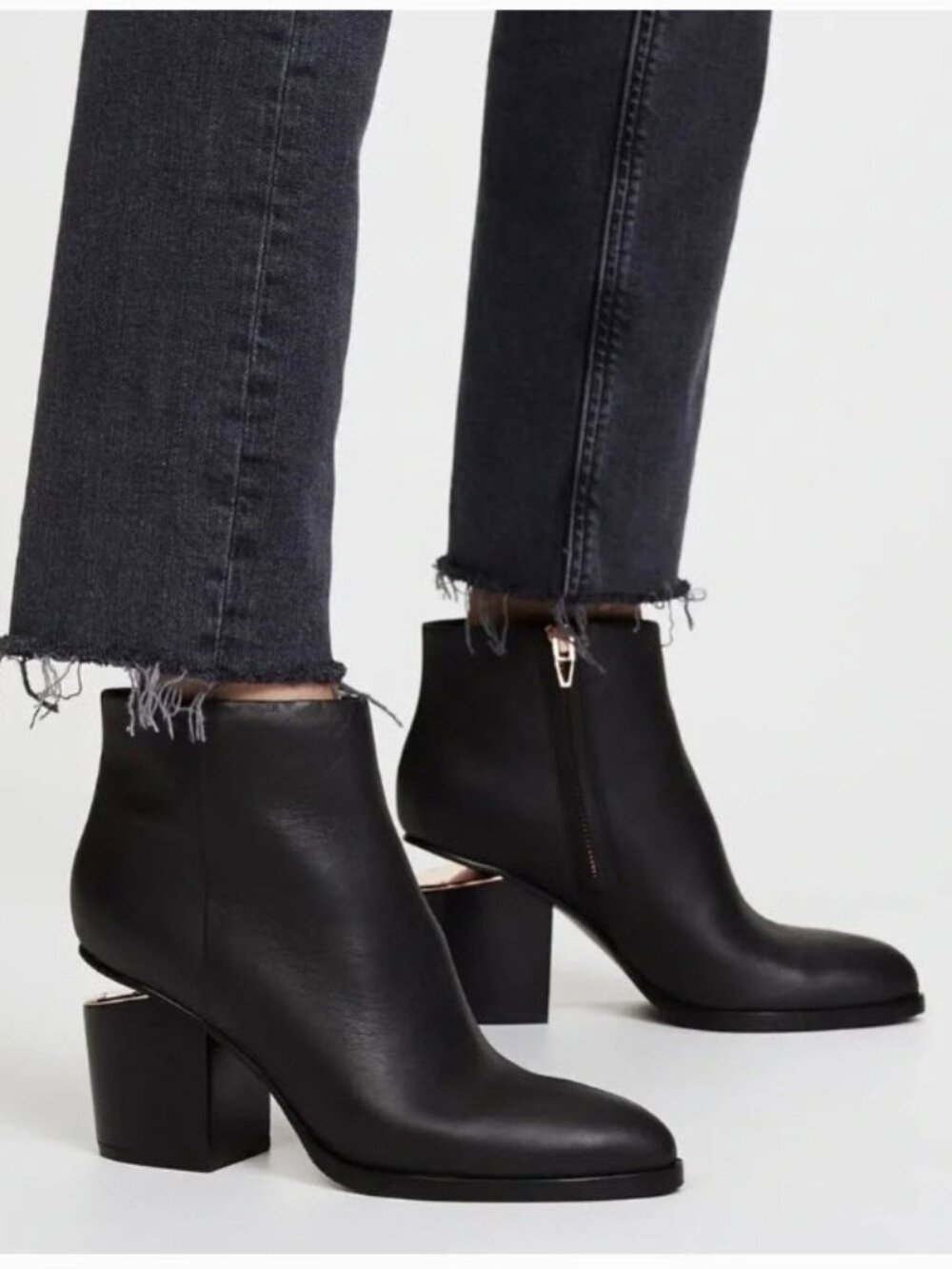 Alexander Wang Gabi Cut-Out Rose Heel Ankle Boots Black Leather EU 38